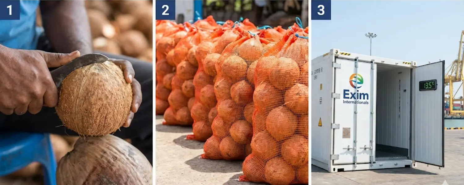 export semi-husked coconut