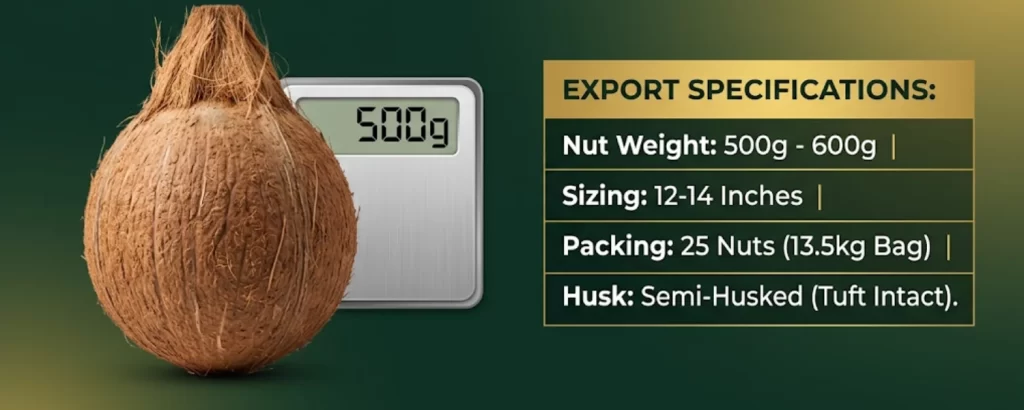 semi husked coconut export specifications