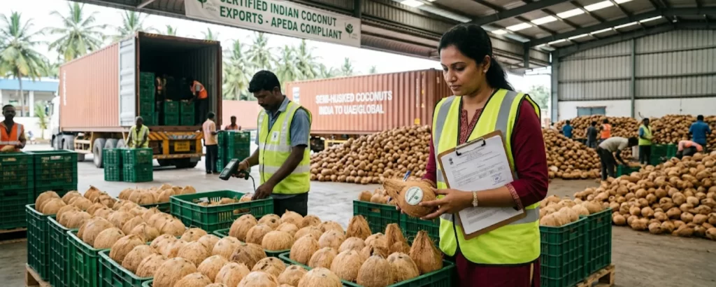 semi husked coconut exporters in india