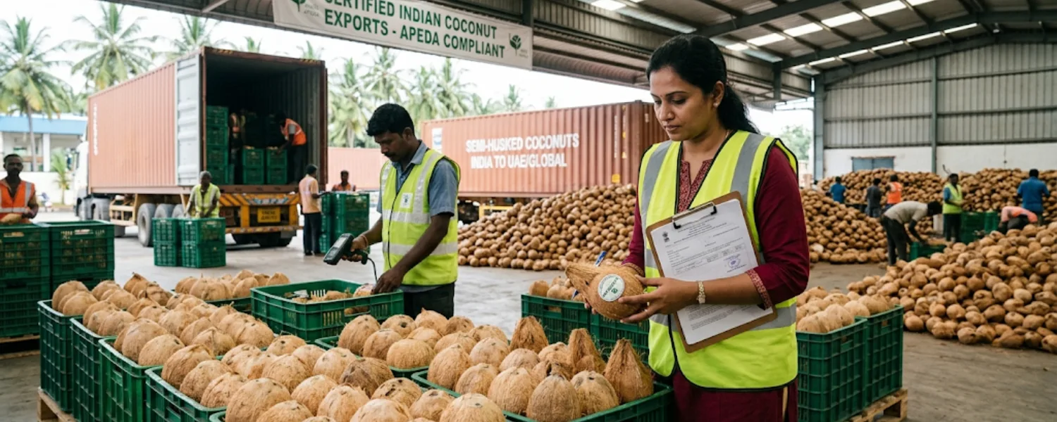 semi husked coconut exporters in india