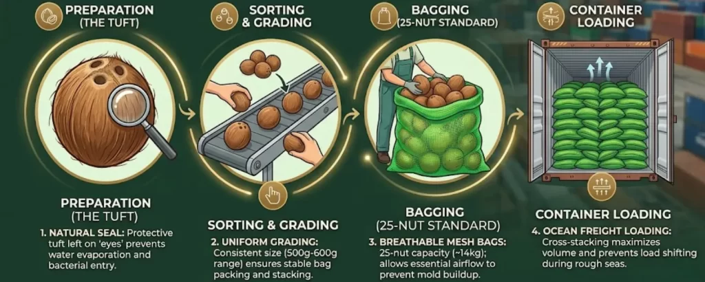 semi husked coconut packing